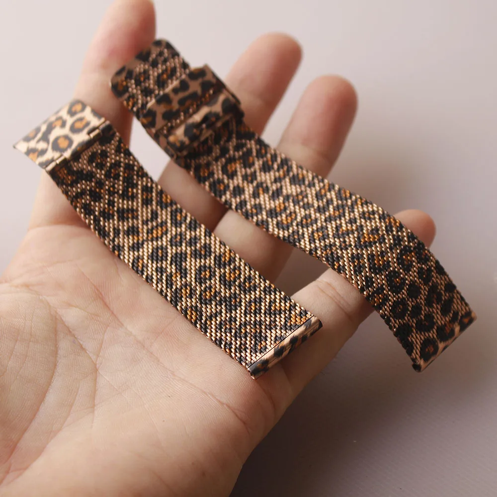 

Watchband Mesh Special Leopard grain for Men Lasy Wrist watches 18mm 20mm 22mm Folding buckle safety hook Quick release pin New