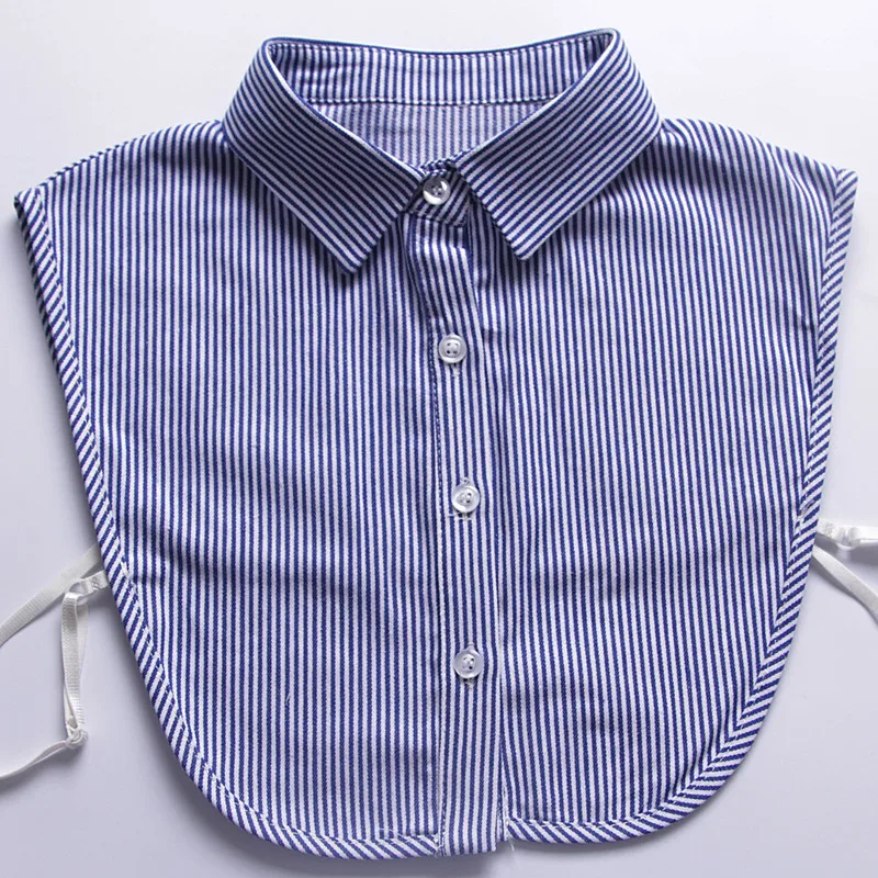 

Linbaiway Для женщин Съемная отворот Поддельные меховой воротник хлопок Синяя рубашка в полоску с воротником-обманкой съемный накладные, наполовину рубашка блузка Декор