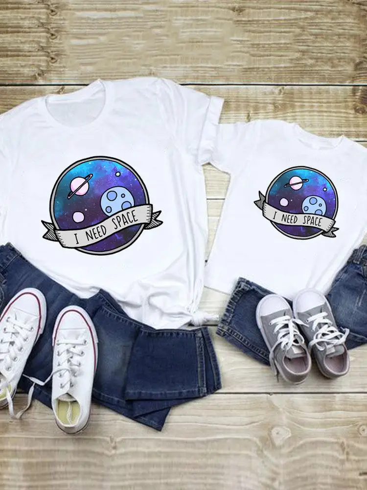 

Watercolor Space Cartoon Clothes Tee Family Matching Outfits Summer Women Kid Child Mom Mama Mother Tshirt T-shirt Clothing