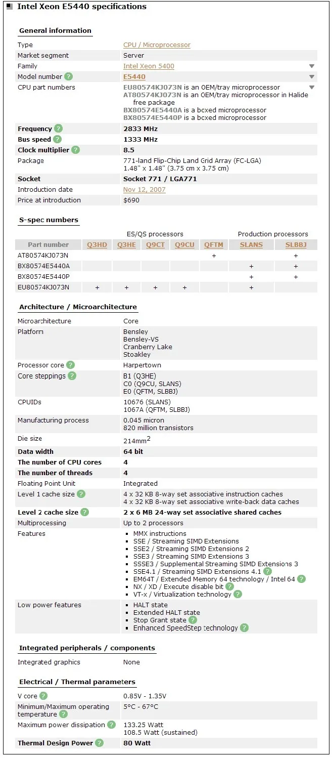 Процессор Intel Xeon E5440 2,83 ГГц 12 МБ четырехъядерный ЦПУ Процессор работает на материнской плате LGA775