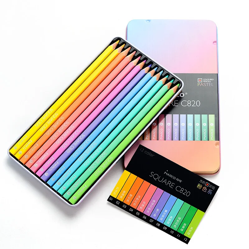 

Marco Fashion Pastel Color Pencils SQUARE Shape 12/24 Andstal Colors Pencil Lapis De Cor Professional Colored Pencils for School