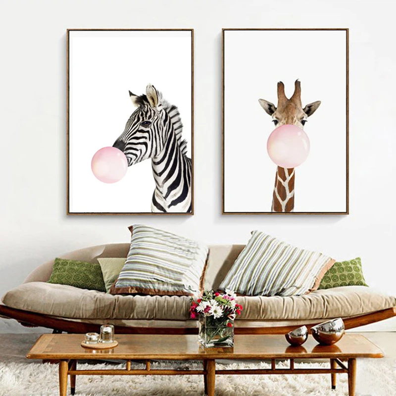 Kawaii Animal Zebra Скандинавская Картина на холсте художественный печатный плакат