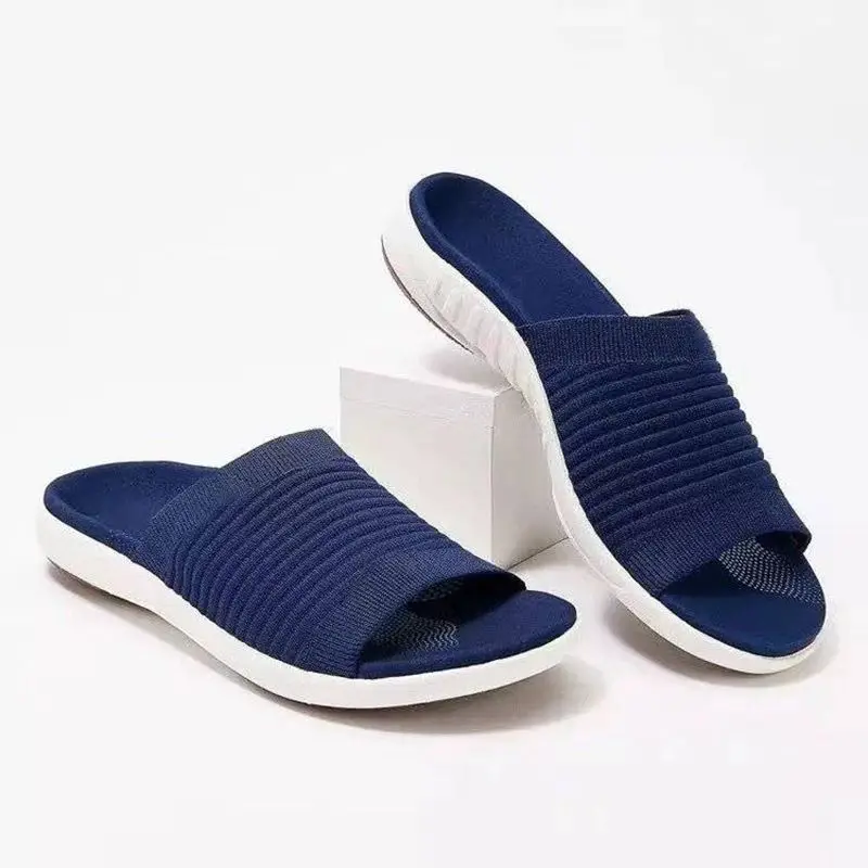 

Large Size Ladies 42 43 Sandals and Slippers New European/American Thick Bottom Casual Fly Woven Breathable Mesh Flat Flip Flops