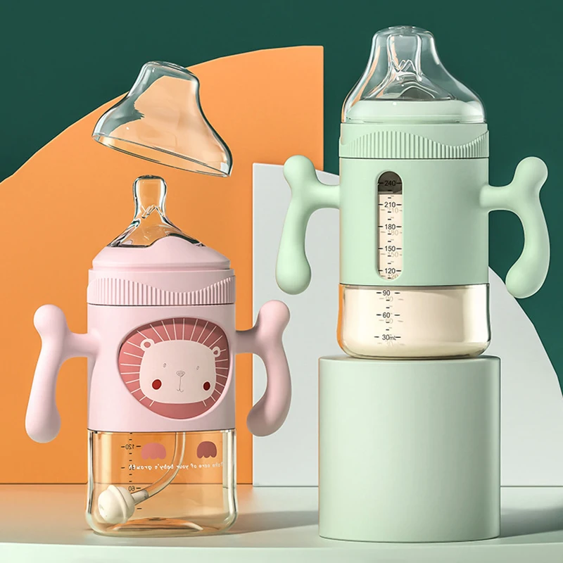 

240/300ml Baby Water Bottles Infant Feeding Cups Children Leak Proof Learning Drinking Bottle Toddler Milk Cups with Straw Bebe