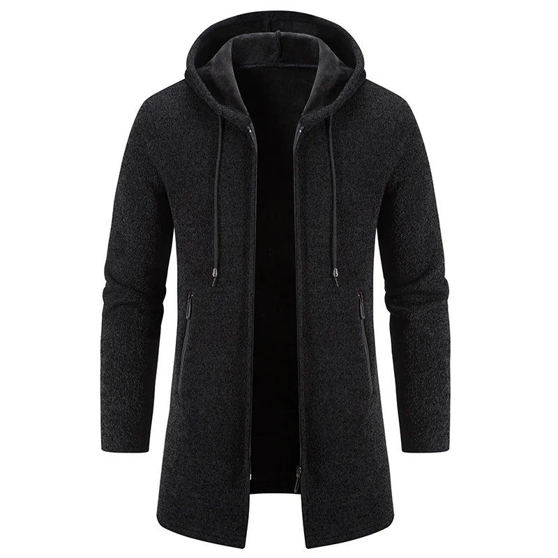 

Men's Autumn Winter Hooded Fleece Thickened Sweater Coat Men's Casual Loose G185 Long Sweater Cotton Solid Knitted Cardigan
