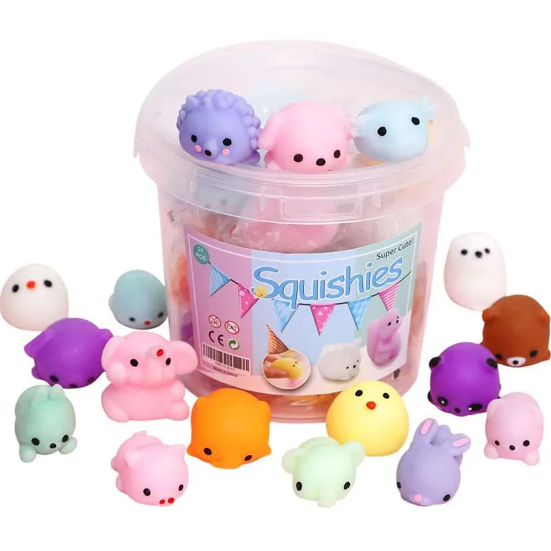 24/36/64pcs Mochi Squishy Toys Squishies Fidget Toys Gifts for Kids Mini Supper Cute Animals Stress Relief Toy Plastic Round box