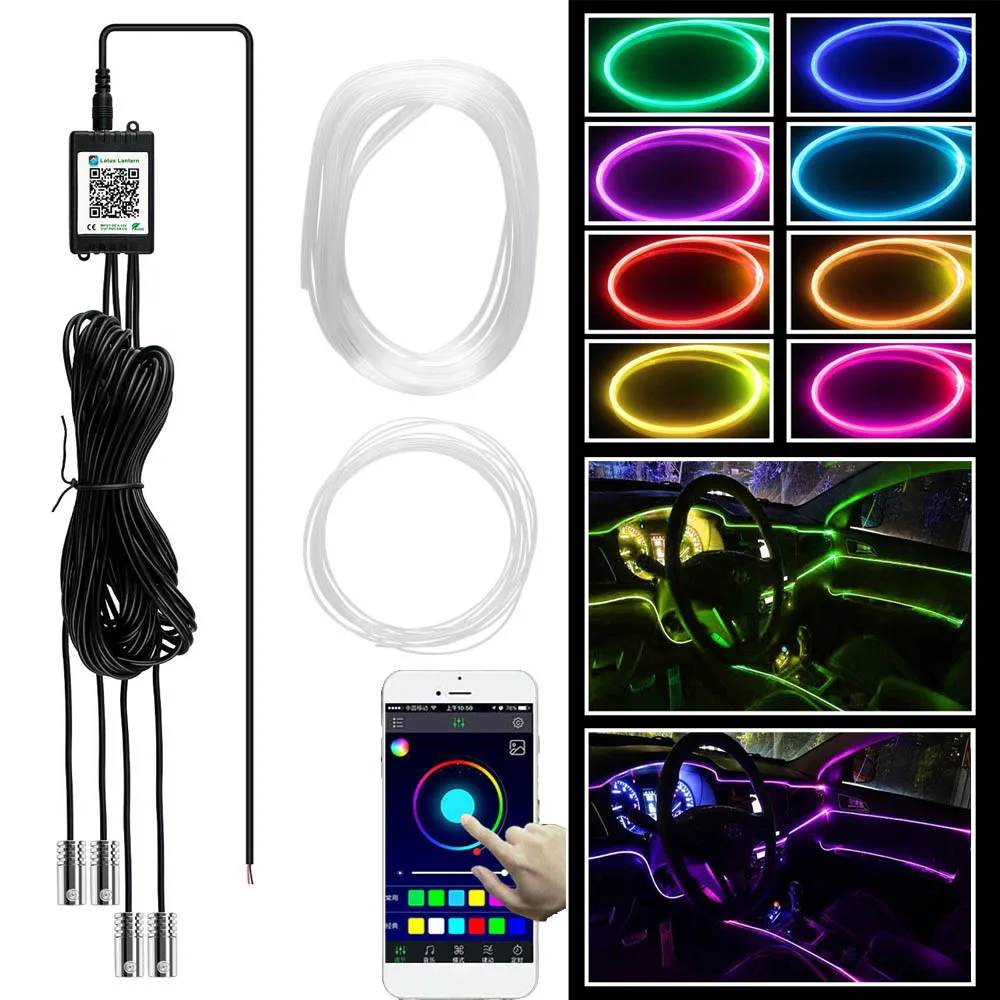 

Bluetooth Sound Reactive RGB LED Fiber Optic Car Interior Lighting Kit,4M Car Interior Decor Interior Fiber Optic Neon Atmospher