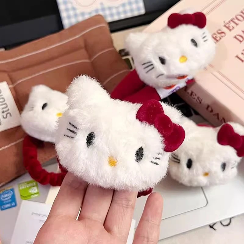 Sanrio с леопардовым принтом черная кожа кольцо для волос Hello Kitty заколка осень-зима