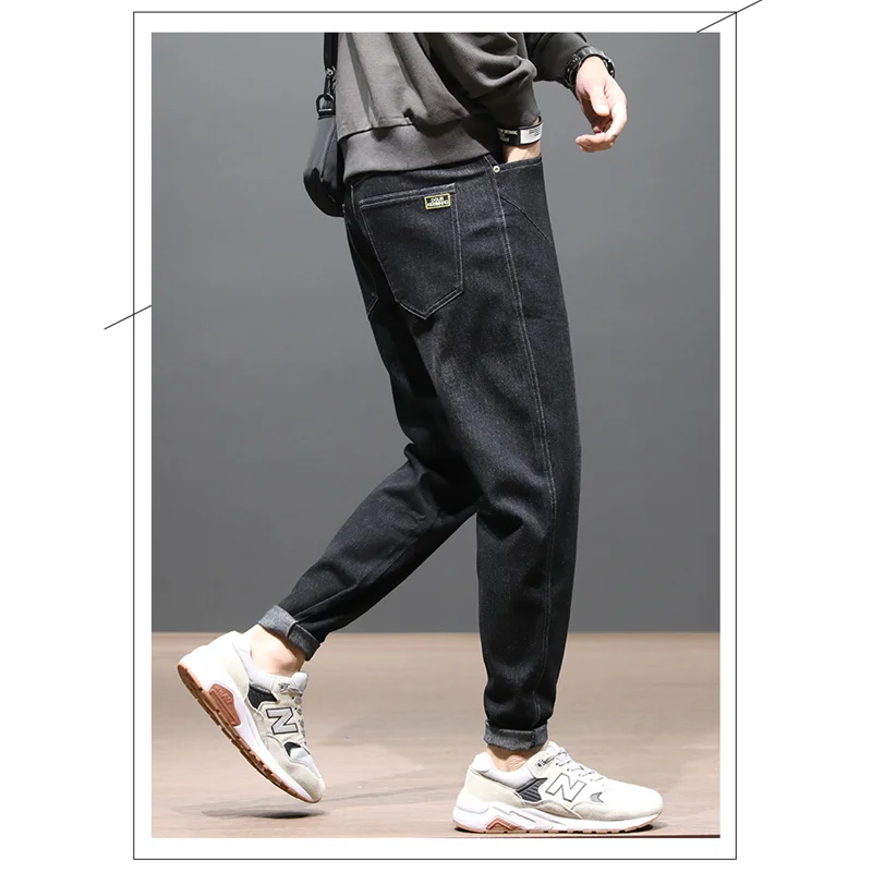 Streetwear Men New Pattern American Vintage Black Jeans Loose Elastic Force Street Large Haren Pants Autumn and Winter Female