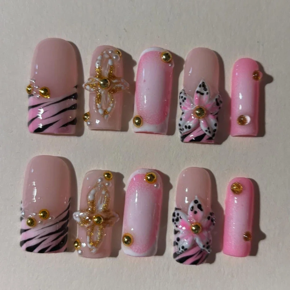 MINISO 3D цветы накладные ногти миндальная форма леопардовый принт сумочка на молнии кросс боди леопардовый принт серая плюш 30х20 12 38092 202411 b29