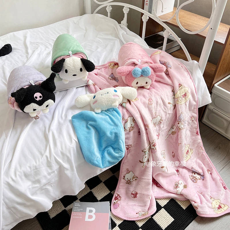 

Плюшевое одеяло Sanrio Melody Kuromi, мягкая кукла, офисный ворс, одеяло Cinnamoroll полакко, милая аниме подушка, фланелевое одеяло, подарки