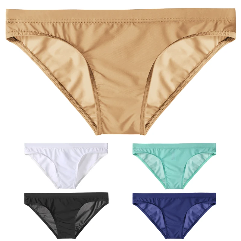 

Men Sexy Low Waist Ice Silk Translucent Bikini Skinny Breathable Briefs Narrow Side High Fork Underpants Comfort Lingeries