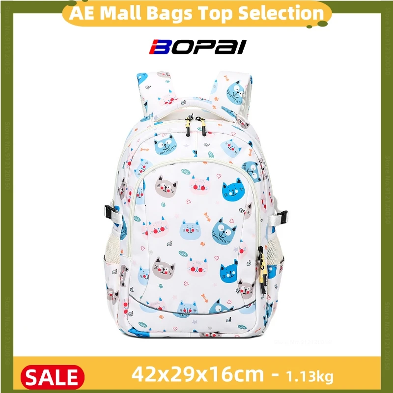 BOPAI Children's School Bags Primary School Girls Boys Student School Bags Teenagers' Burden Relief Backpacks Cartoon Pattern
