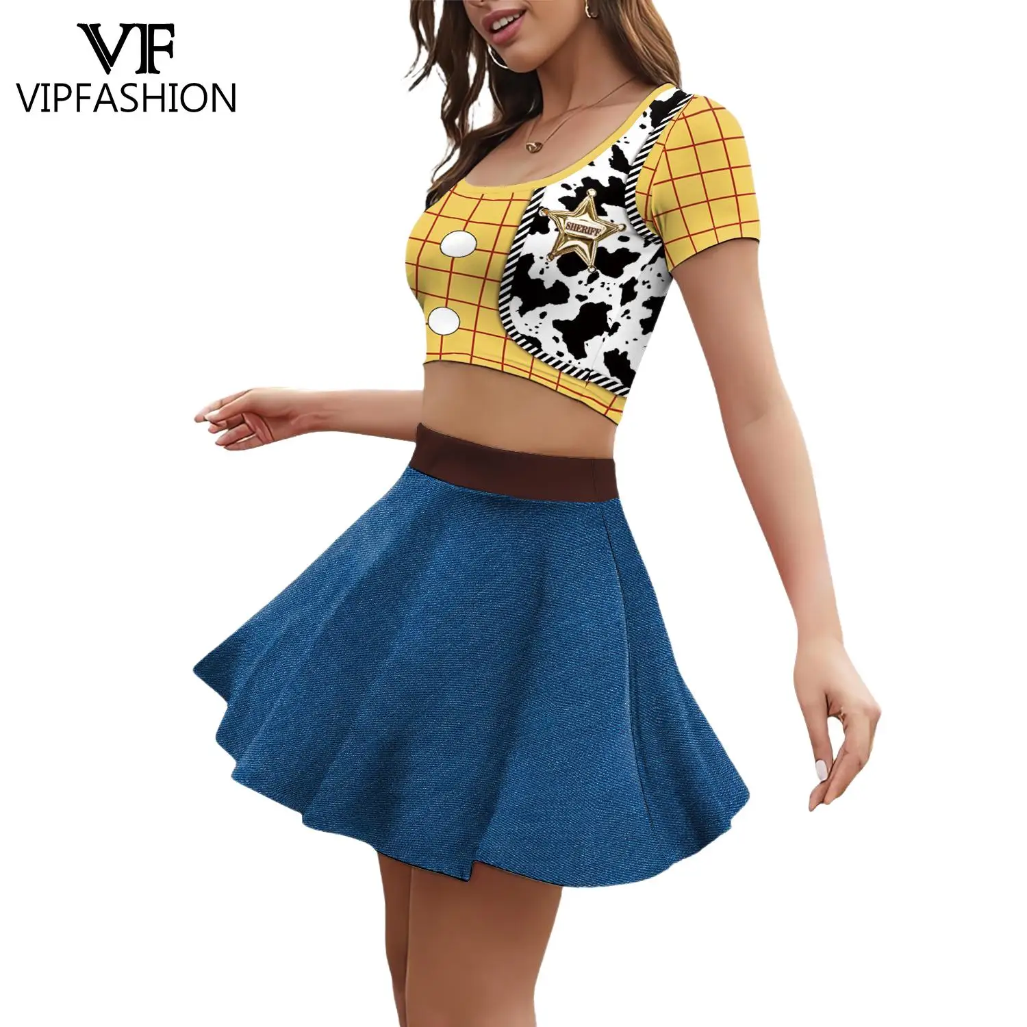 Фото VIP FASHION Костюм для косплея Джесси Вуди, комплект из 2 предметов: женский топ с коротким рукавом и юбка, наряд для тематической вечеринки на Хэллоуин, костюм чирлидерши №5