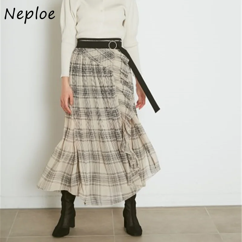 Юбка-трапеция Kuzuwata женская с завышенной талией клетчатая в стиле пэчворк