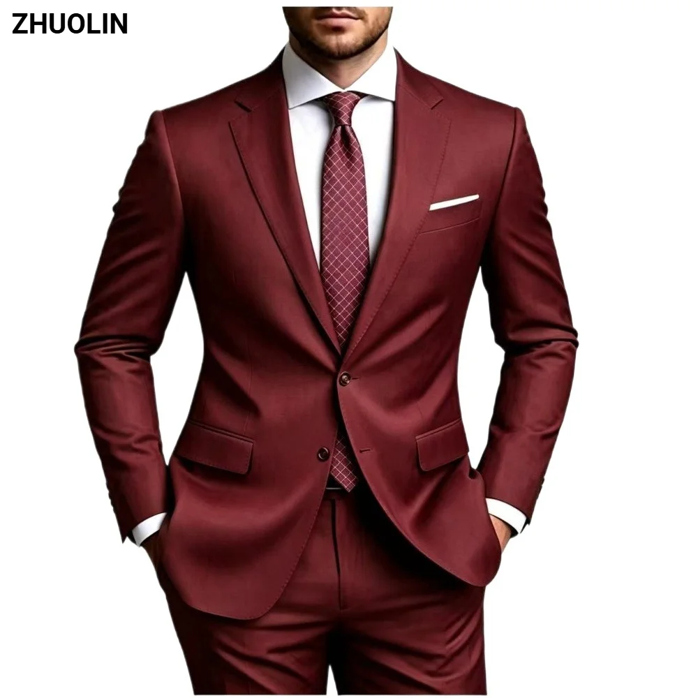 Фото Классический элегантный мужской костюм-двойка Slim Fit: пиджак и брюки. Формальный наряд для свадьбы, модный деловой костюм 2026. №1