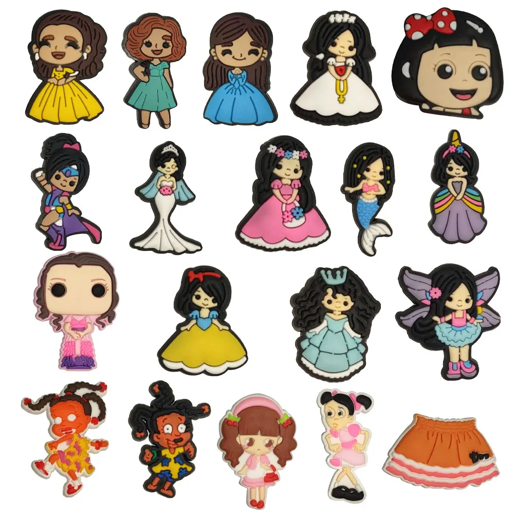 

1Pcs Princess Girls Cute Dress Mermaid PVC Shoe Charms Accessories DIY Wristbands Shoe Decoration for Croc Jibz Kids X-mas Gift