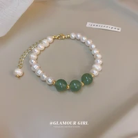 minar retro nature freshwater pearl charm bracelet for women green color agate stone beaded bracelets wedding daily accessories