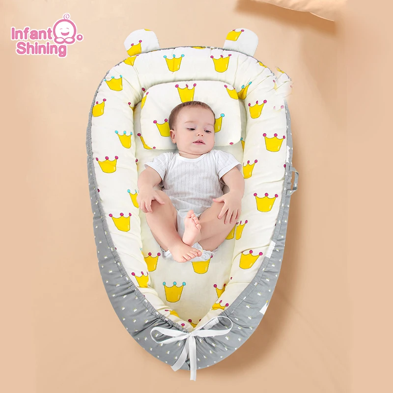 

Infant Shining Portable Newborn Baby Nest Bed Set Pillow Baby's Cradle Cushion Travel Sleeper Bionic Bed Outdoor Infant Bumper