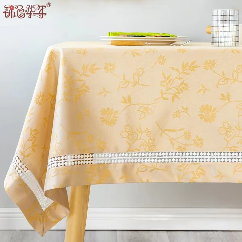 

Fresh jacquard cloth table cloth European garden table cloth yellow hollow-out cover rectangular tea table cloth