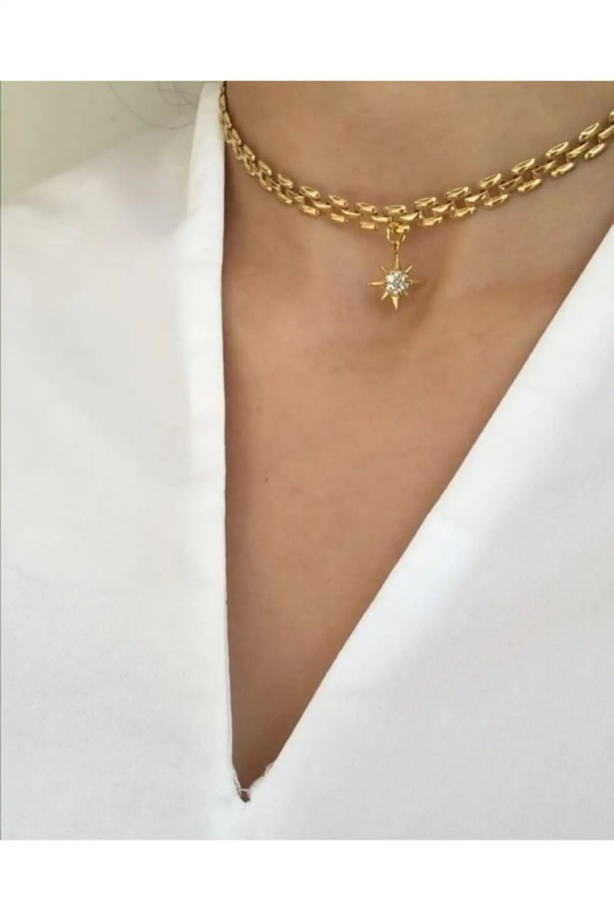 

Vintage Chain Cubic Zirconia North Star Choker Clip Gold Plated Zircon Stone Bijouterie Necklace Jewelry & Jewellery Accessory