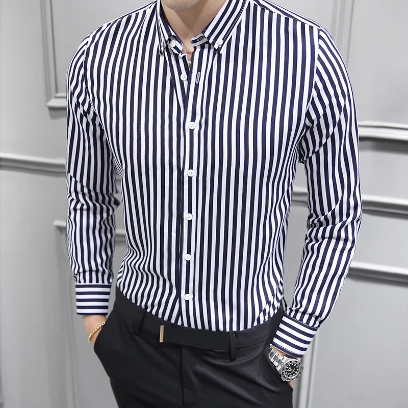 

Explosion Spring Autumn 2022 Youth Classic Striped Long-sleeve Shirts Casual Man's All-match Bottoming Men Luxury Dress Shirt