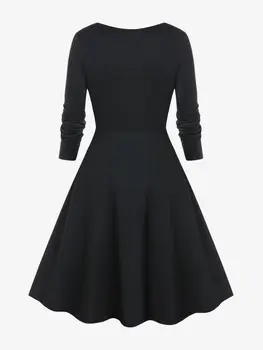 ROSEGAL Gothic Dresses Black High Waist Long Sleeves Vestidos 4XL Buckled Grommets Lace Panel A-Line Dress For Women Fall Winter 2