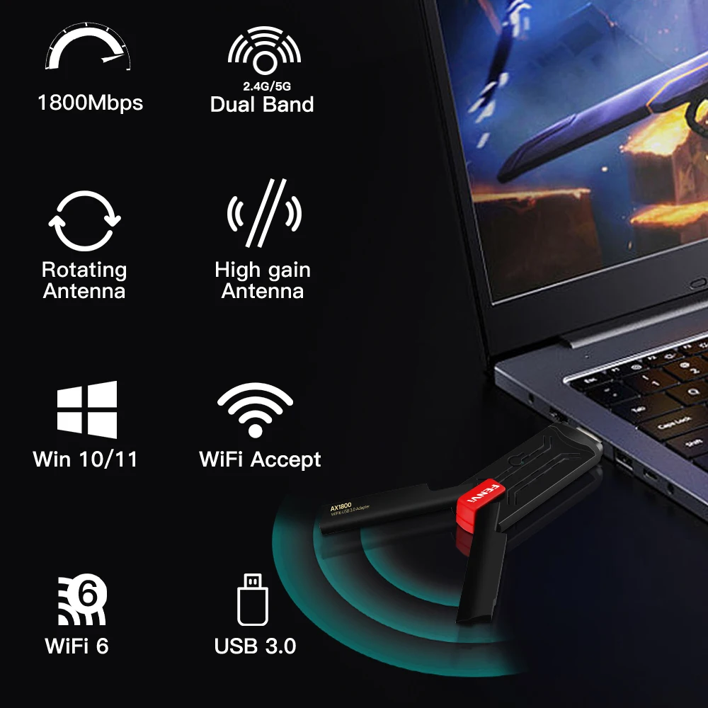 Адаптер Fenvi Wi-Fi 6 USB 3.0 AX1800 Двухдиапазонная Беспроводная Сетевая Карта 2