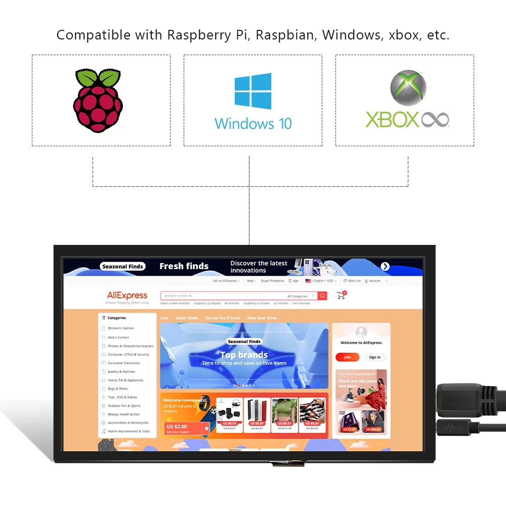 10 1 дюймовый 10-дюймовый ЖК-модуль 1024*600 IPS дисплей raspberry pi экран с сенсорным экраном