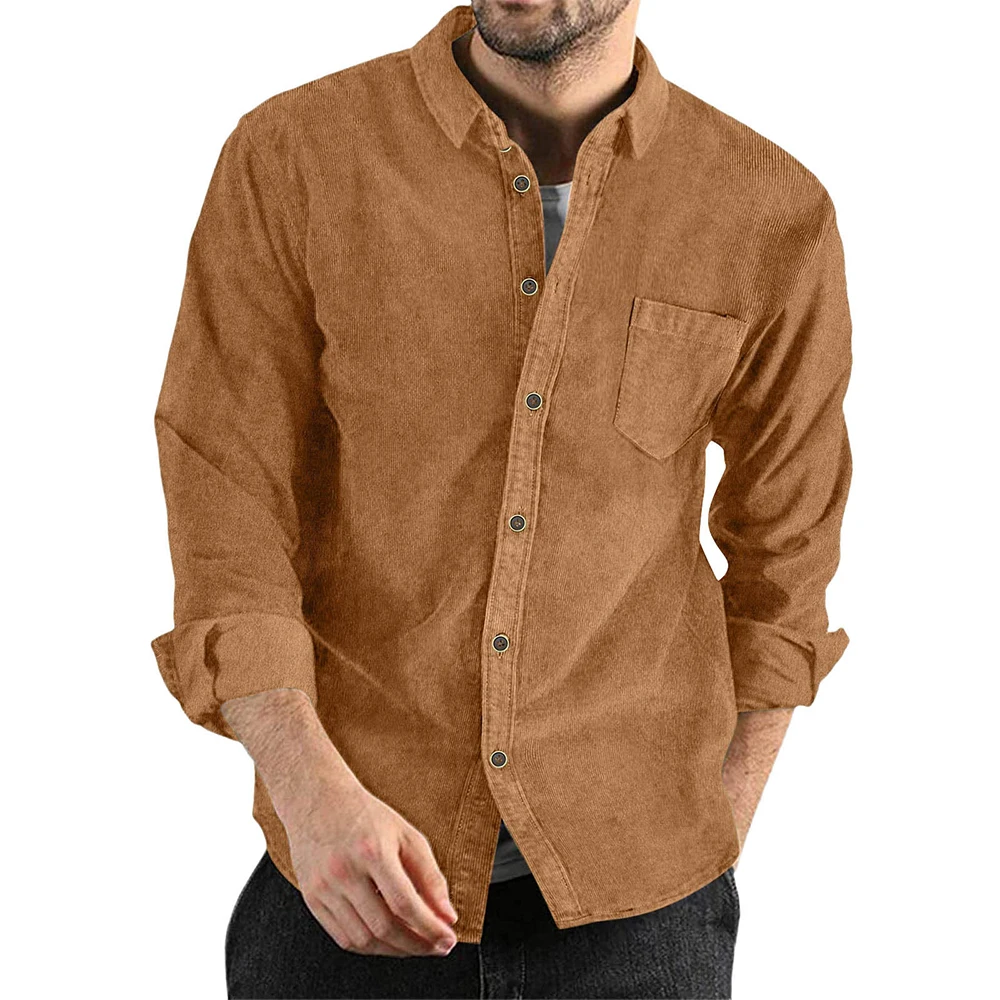 Men Winter Thick Casual Shirts Corduroy Shirt Collar Long Sleeve Jacket Top Coat Thermal Warm Shirt 6 Colors