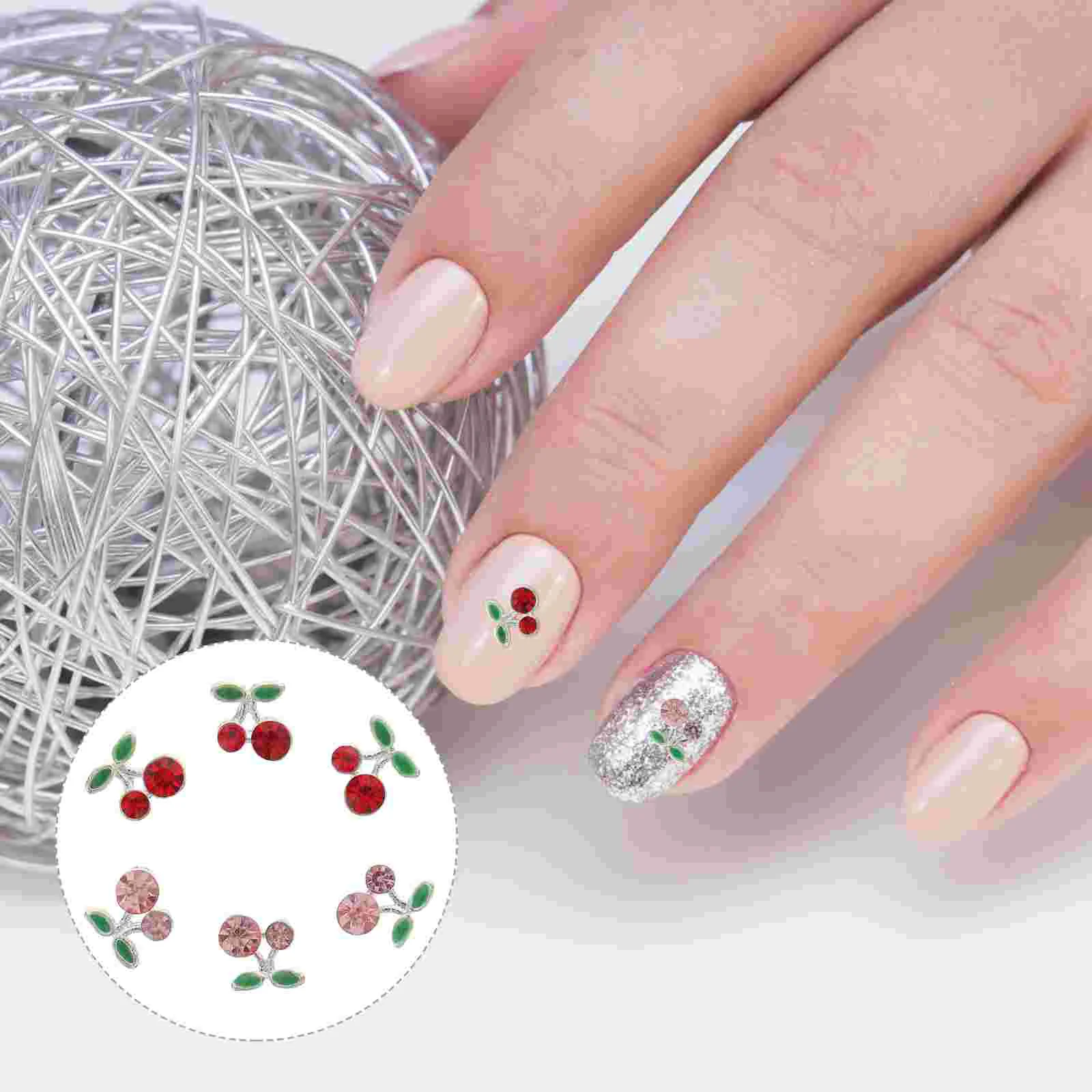 

36 Pcs Cherry Nail Stickers Charms 3d Studs Gems Nails Slices Rhinestones Decor