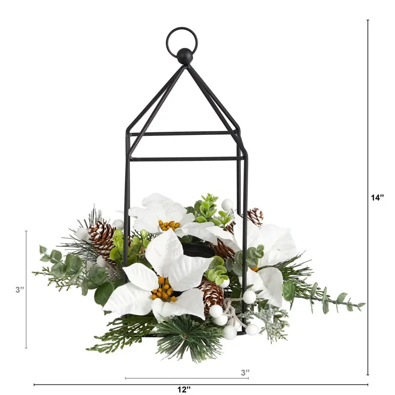 

Deluxe White Poinsettia, Berries, Pine Cone and Candle Holder Artificial Flower Holiday Arrangement