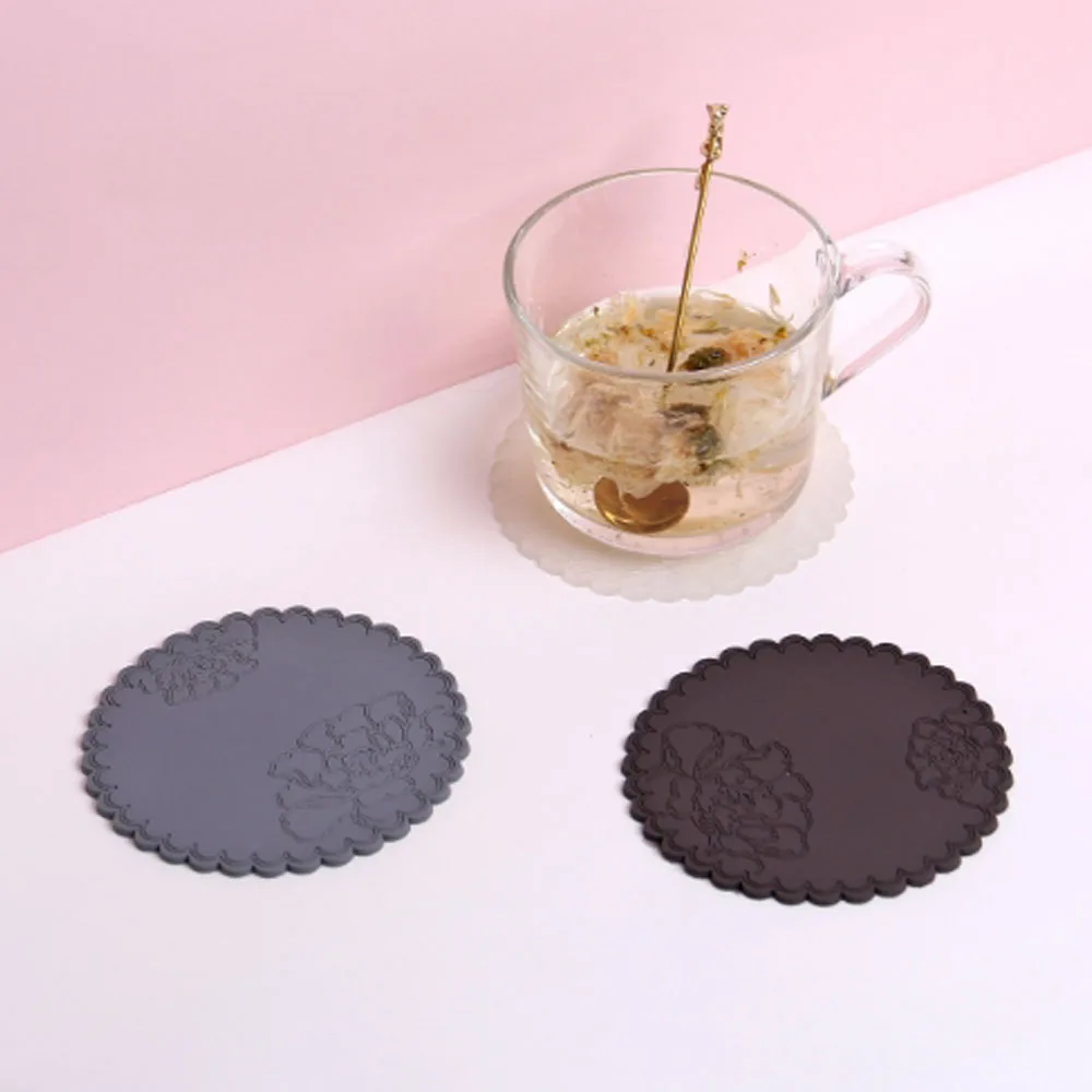 

1Pc Non-slip Silicone Drinking Coaster Set Holder Cup Coaster Mat Set Round Coffeee Cup Mat Set Black Tabletop for Home Office