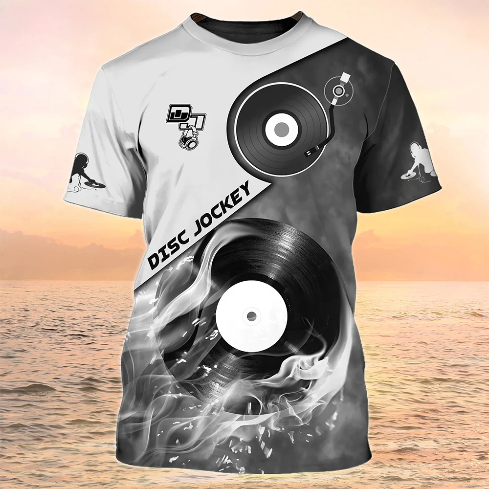 

Футболка DJ Rock Мужская с круглым вырезом, модная нейтральная одежда с 3d рисунком музыкальных инструментов, топ для отеля, ночного клуба