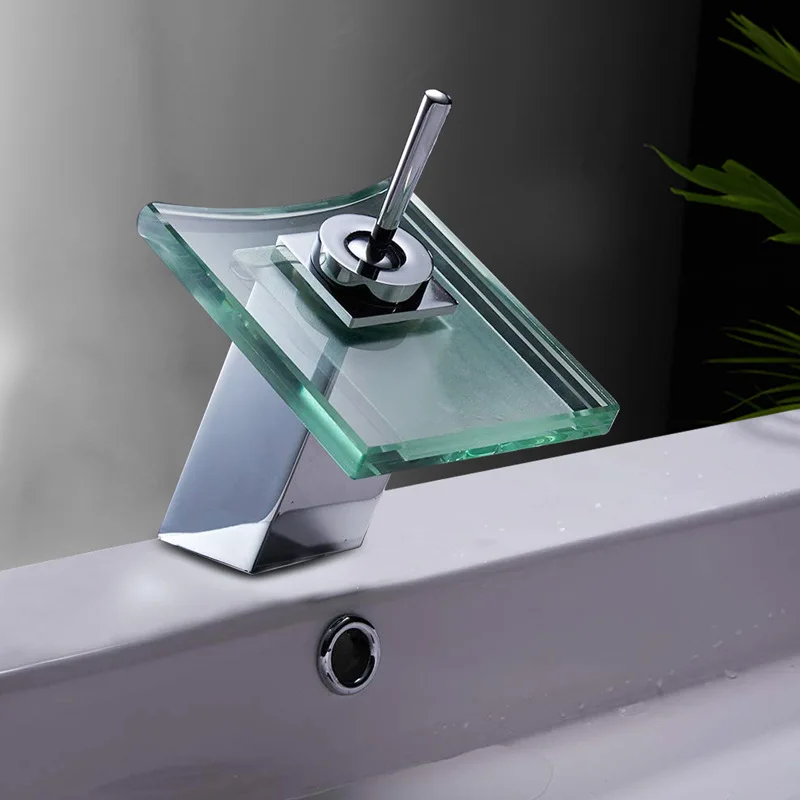 Стеклянный смеситель водопад для раковины в ванной комнате с одной ручкой