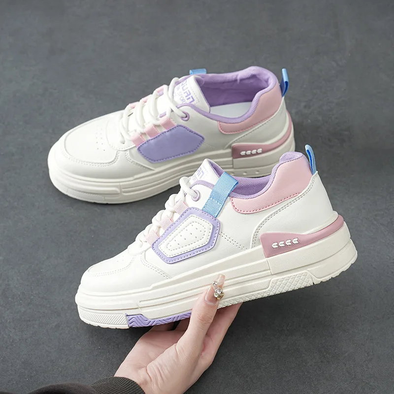 2023 Women's Casual Shoes New Spring Fashion Colored White Breathable Lace up Sports Shoes Comfortable Vulcanized Shoes