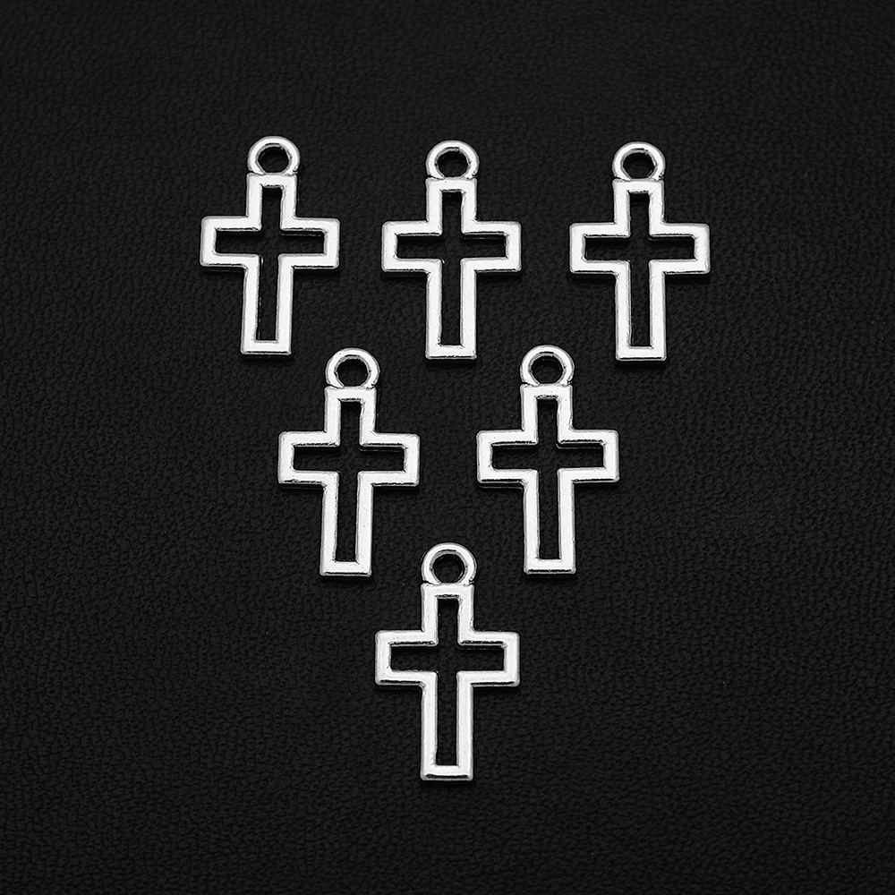 

20pcs/Lots 10x17mm Antique Silver Plated Cross Charms Hollow Pendants For Diy Earrings Trend Making Materials Accessories Parts