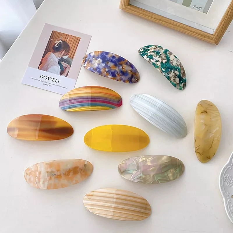 

New Creative Design Fashion 10CM Oval Hairpins Retro Marbling Acetic Acid Spring Clip Hair Accessories For Woman Girls