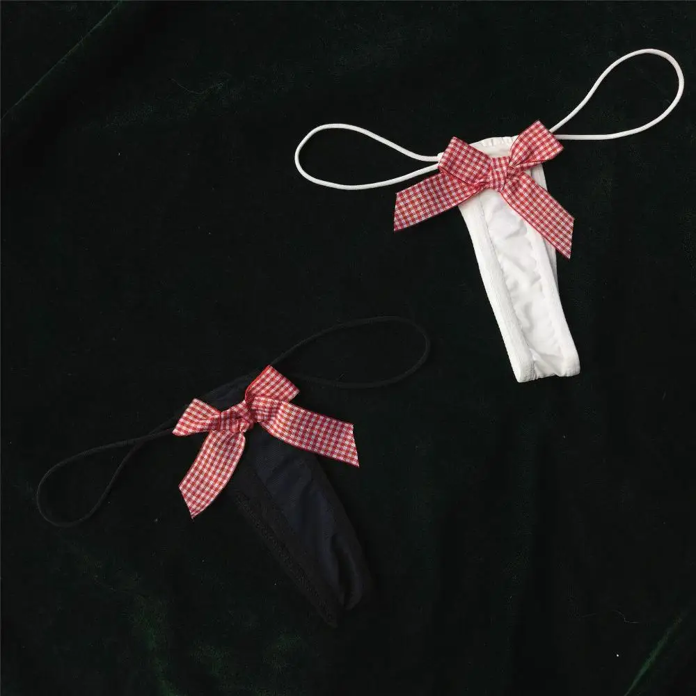 Сексуальные дышащие трусы с Т-образной решеткой и бантом в клетку тонкие поясом