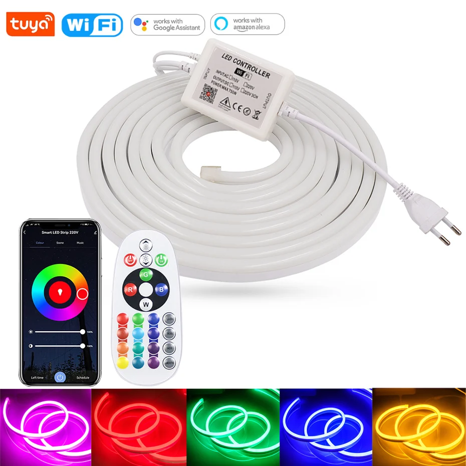 

Soft Flexible 2m 5m 10m 220V RGB Neon Led Lights 9mm Waterproof RGB Led Strip Tape 5050 Garden Lighting WiFi/Bluetooth/Remote