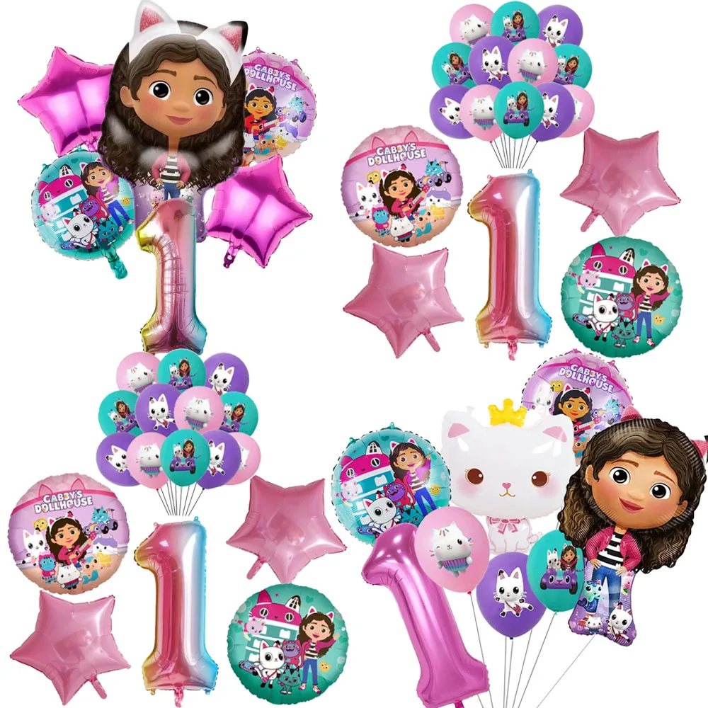 Набор из латексных алюминиевых шаров для кукольного домика кошек и цифр