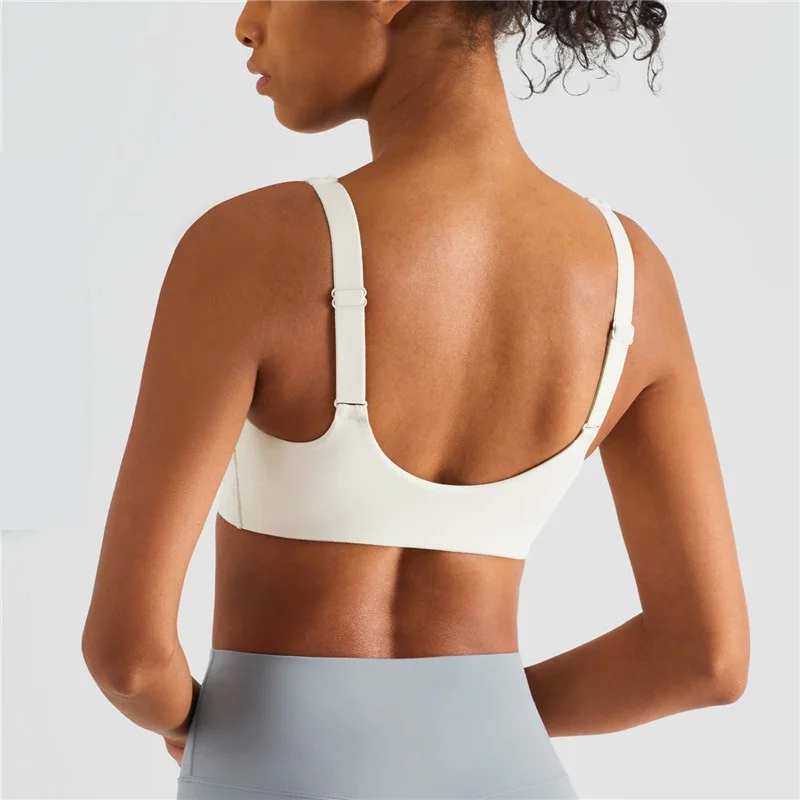 Однотонный мягкий обтягивающий бюстгальтер для фитнеса женский спортивный топ