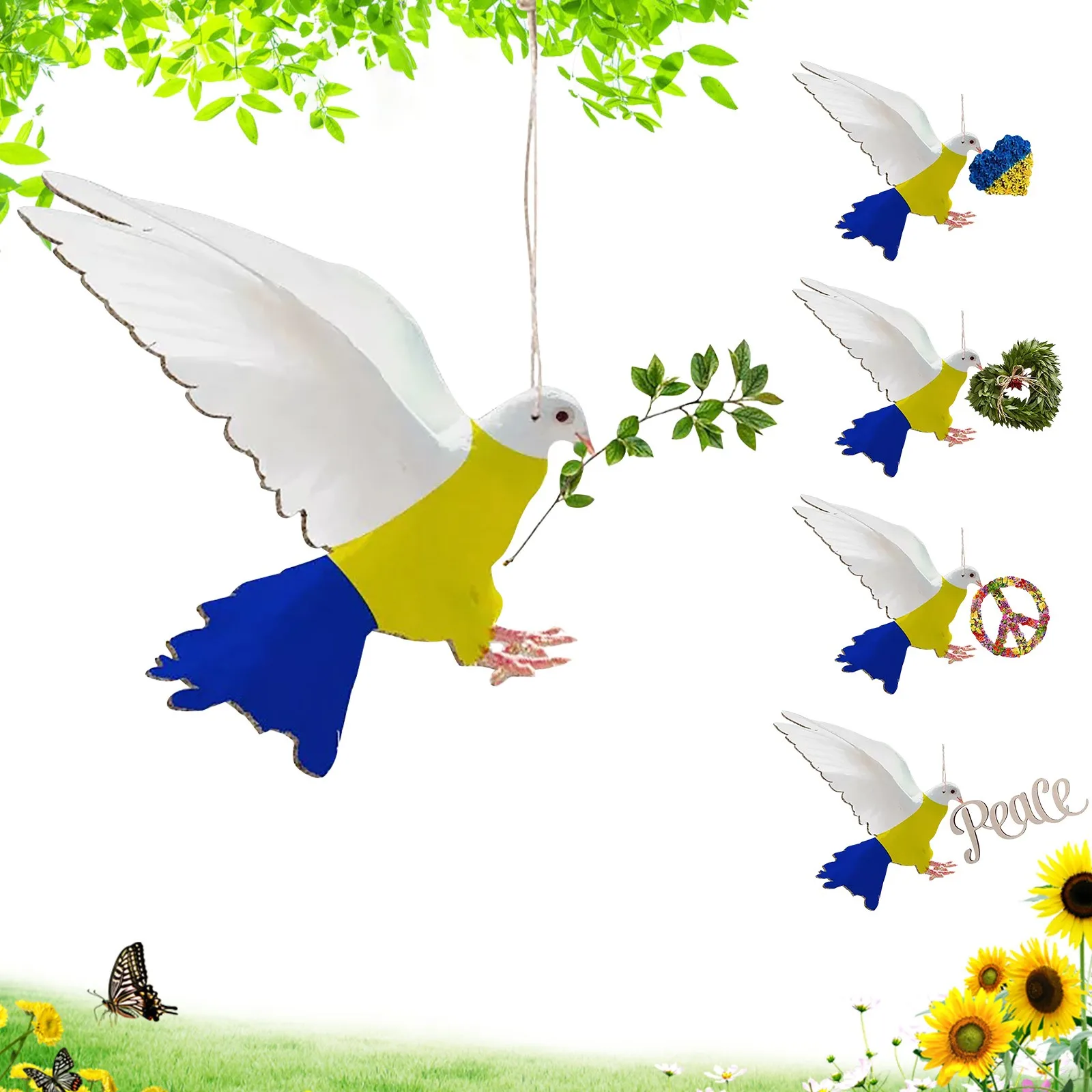 

Metal Pendant Decoration Ukrainian flag peace pigeon Hannging Decorations Art Pendant Suitable For Home Living Room Bird Pendant