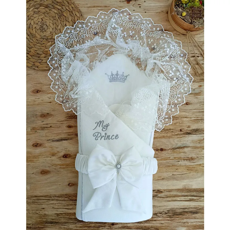 White My Prince Crowned Male Baby Swaddle Bottom Opening