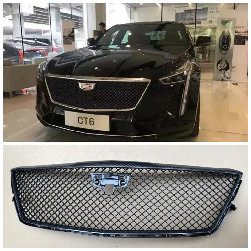 

High Quality ABS Mesh Grille Trim Racing Grills + Racing grill frame For Cadillac CT6 2019 2020 2021 2022