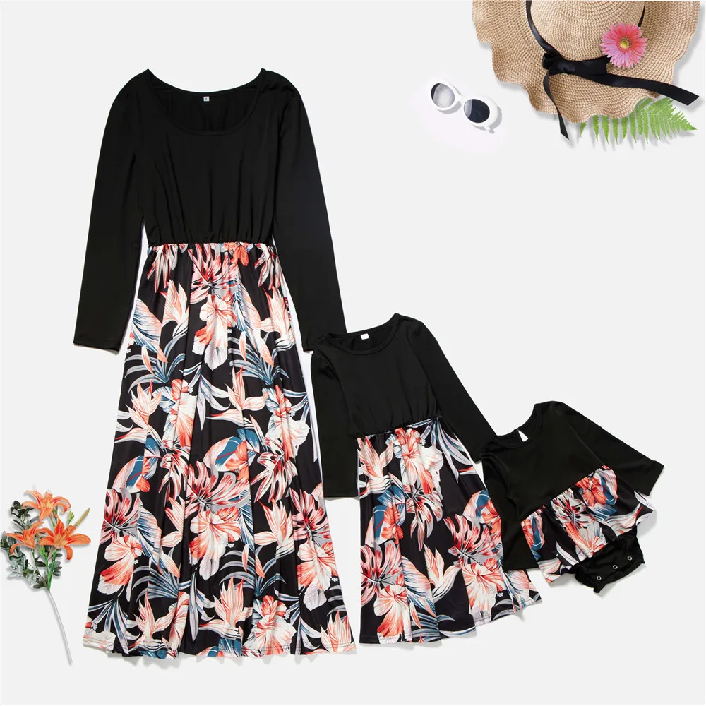 Семейная одежда весенне-летнее праздничное пляжное платье длинное лоскутное с