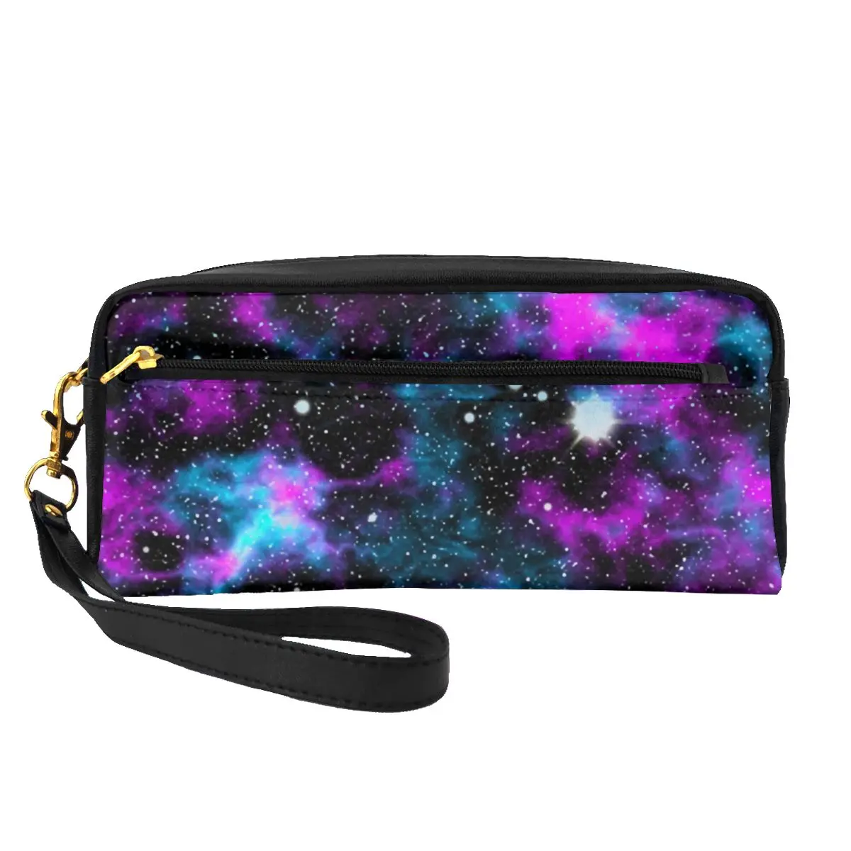 

Сине-фиолетовый кожаный Органайзер для хранения галактики с космическим неоновым принтом для девушек косметичка многофункциональные доро...