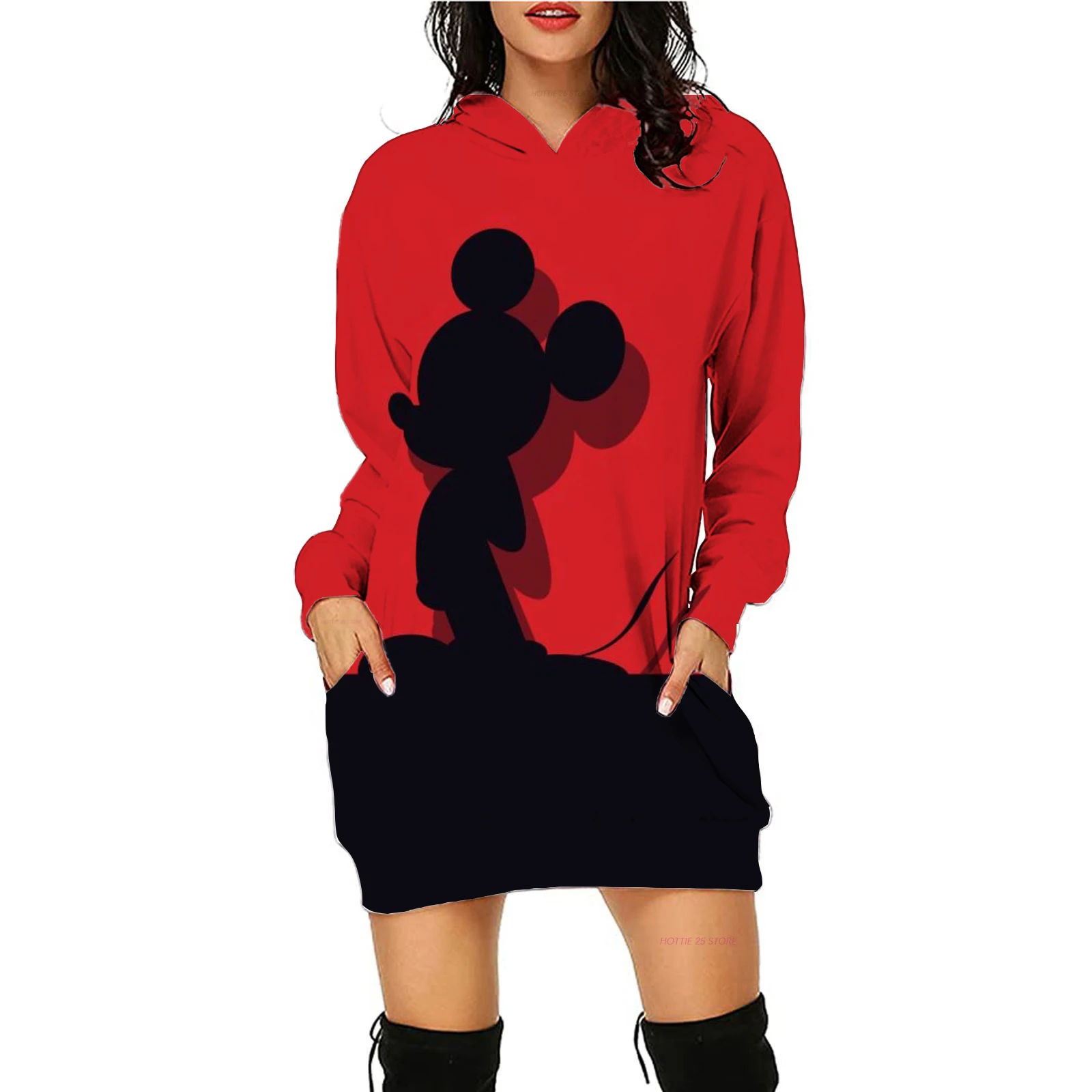

Sweatshirts Women's 2022 Christmas Dresses Women's New Sequins Mickey Print O Neck Off Shoulder Top Women's Pullover Dresses
