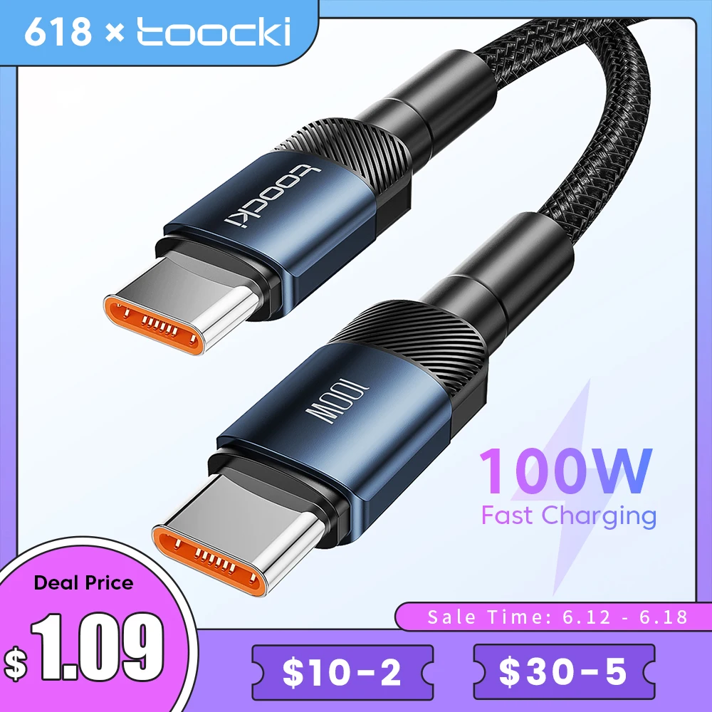Toocki 100W USB C To Type C Cable PD Fast Charging Charger Cable Data Cord For Macbook Huawei Xiaomi POCO Samsung USB-C Cable 3M