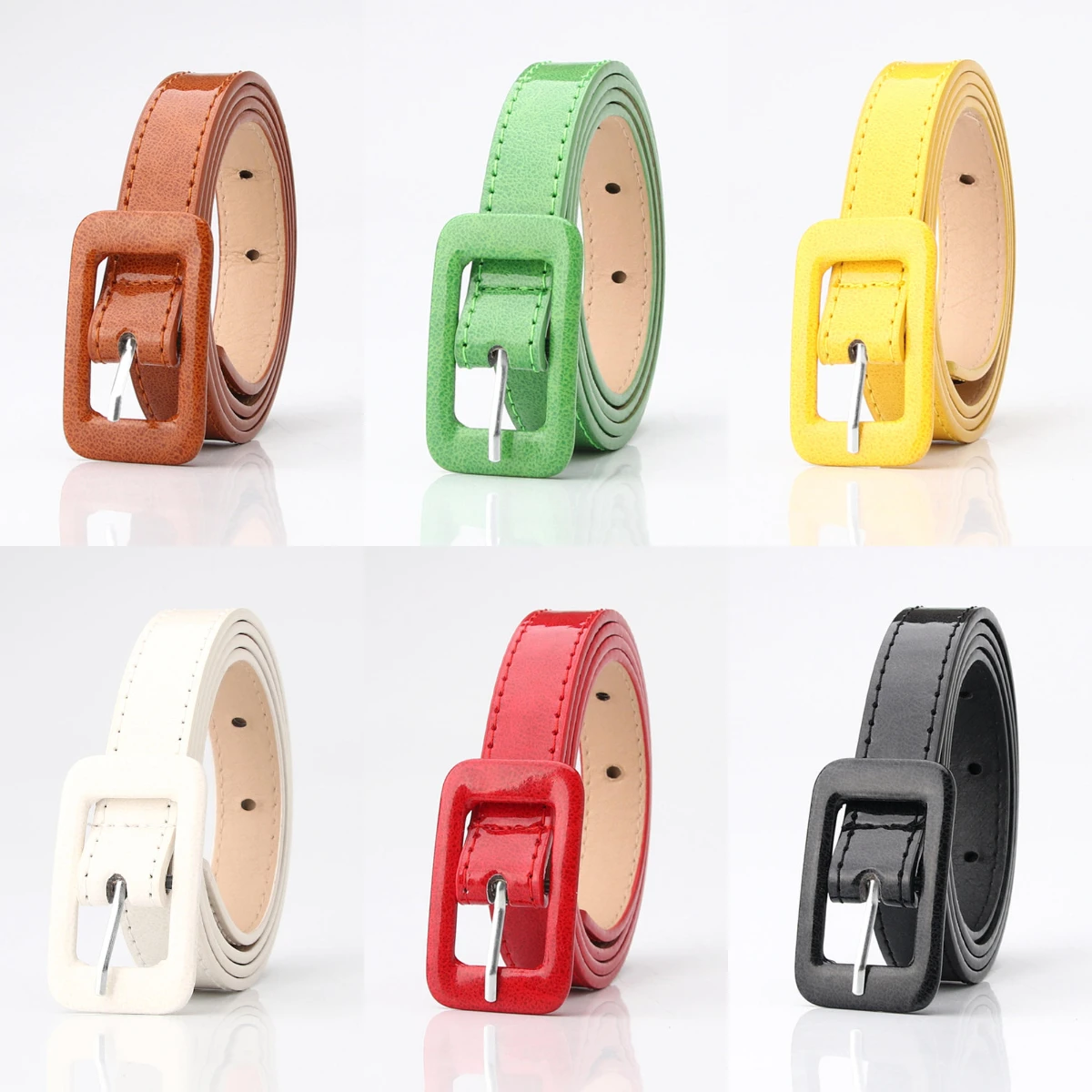 

Candy Color Metal Buckle Belt For Women Leather Trendy Decorative Belt